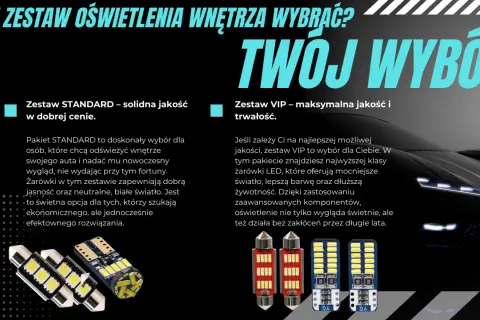 Zestawy żarówek do wnętrza samochodu: STANDARD dla oszczędnych i VIP dla wymagających.